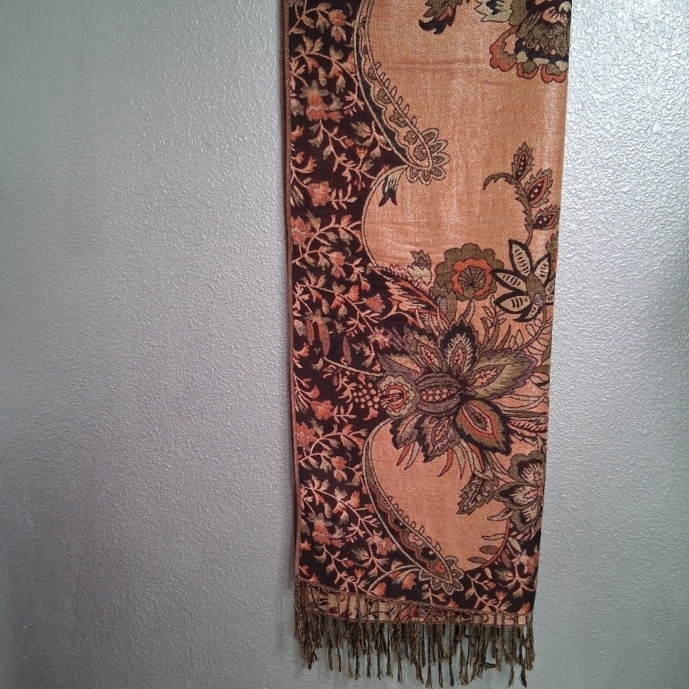 Beautiful Silk Blanket Scarf With Fringe 27"×76" - Picture 14 of 16